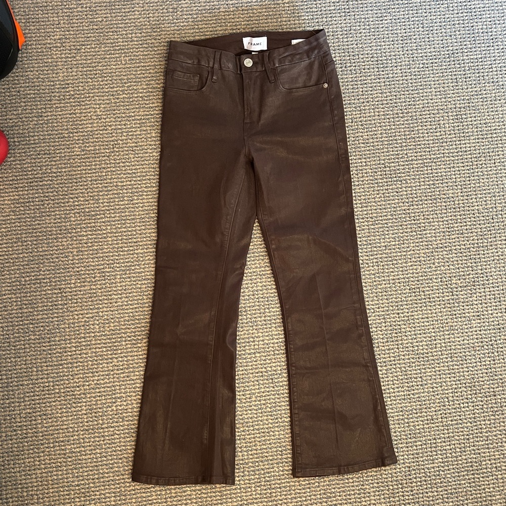 Frame Le Crop Mini Boot “Dark Chocolate” Waxed Jeans - Size 25